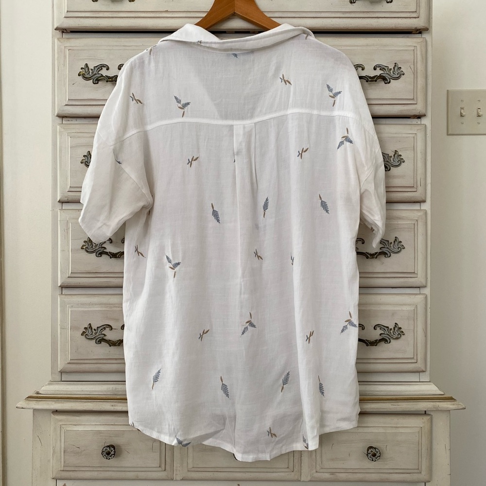 White Embroidered Button Shirt - Picture 2 of 5